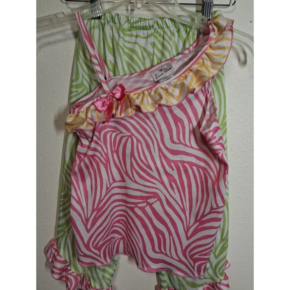 VTG Laura Dare 2 Piece Outfit Colorful Zebra Animal Print Y2K Girls Size 8